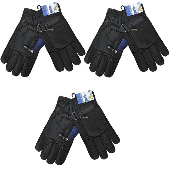 Winter Ski Gloves, Men, Women w/ Zipper Pocket & Adjustable Loop Strap, 3-Pack - Picture 1 of 6